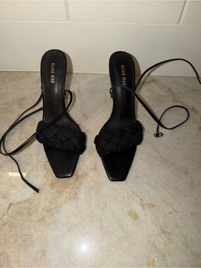 Alias Mae Black Braided Ankle-Tie Heels
